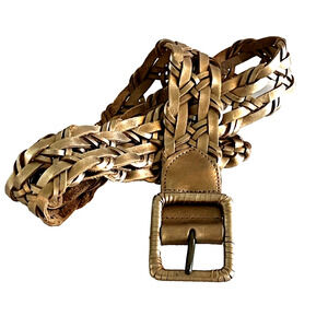 Hollister Wide 2" Width Gold Woven 100% Genuine Leather Belt Size M/L Adj